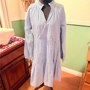 J. Crew Blue and White Striped Long Sleeve Dress
